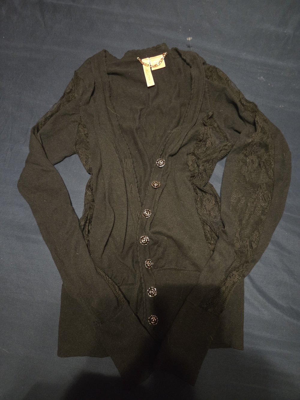 Women’s Black Lace-Panel Button Cardigan
